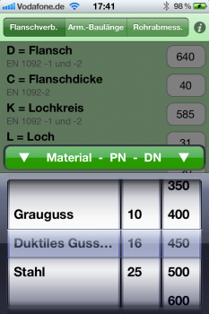 Screenshot der iPhone-Variante der VAG Smartphone App "DigiFlange"