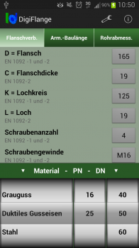 Screenshot Android Smartphone App "VAG DigiFlange"